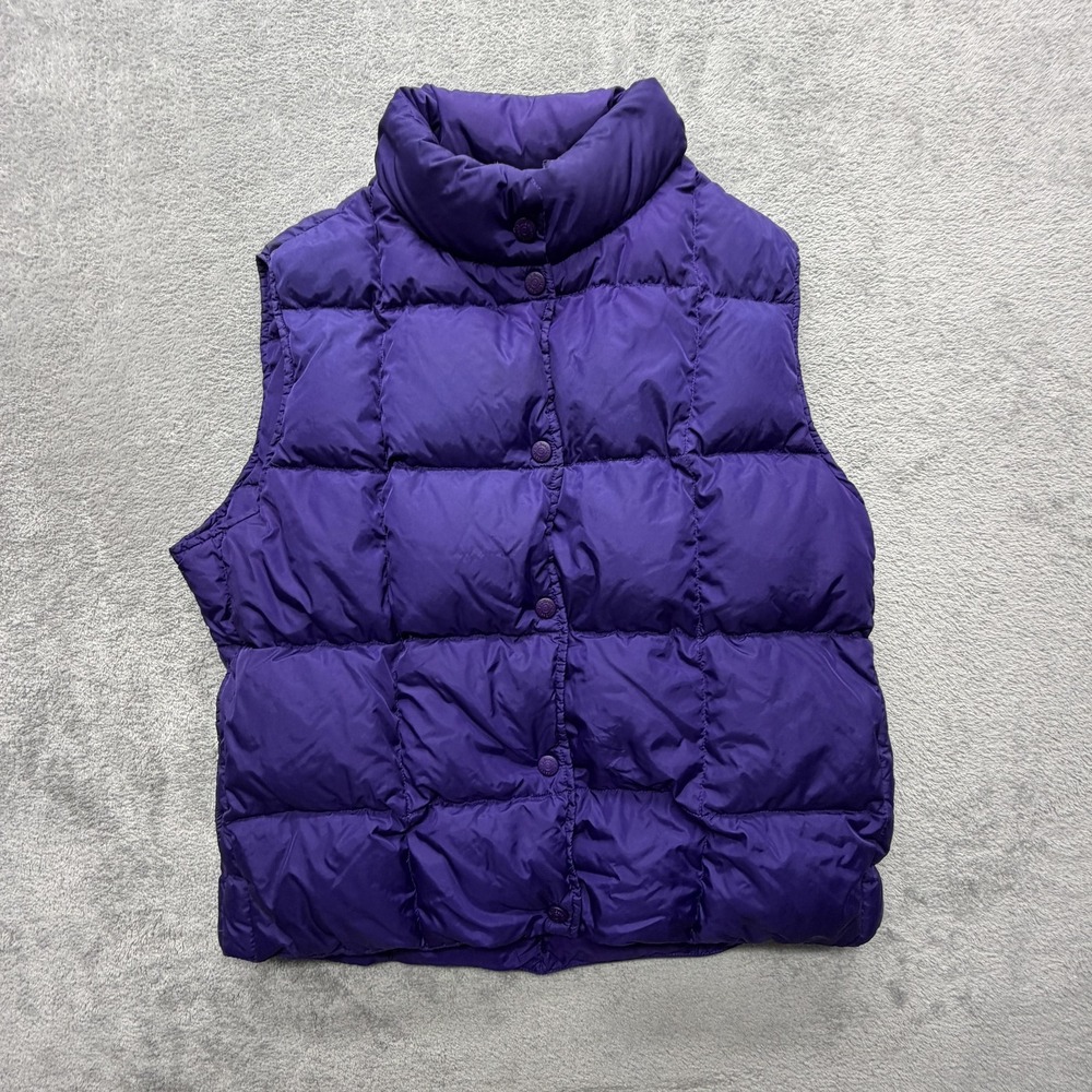 L.L. Bean Vest Womens Large Purple Quilted Goose Down Puffer Snap Front Collar‎